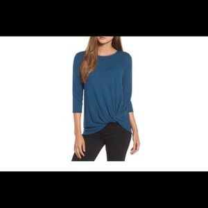 Navy Blue Chelsea & Theodore Heather Twist Hem Top